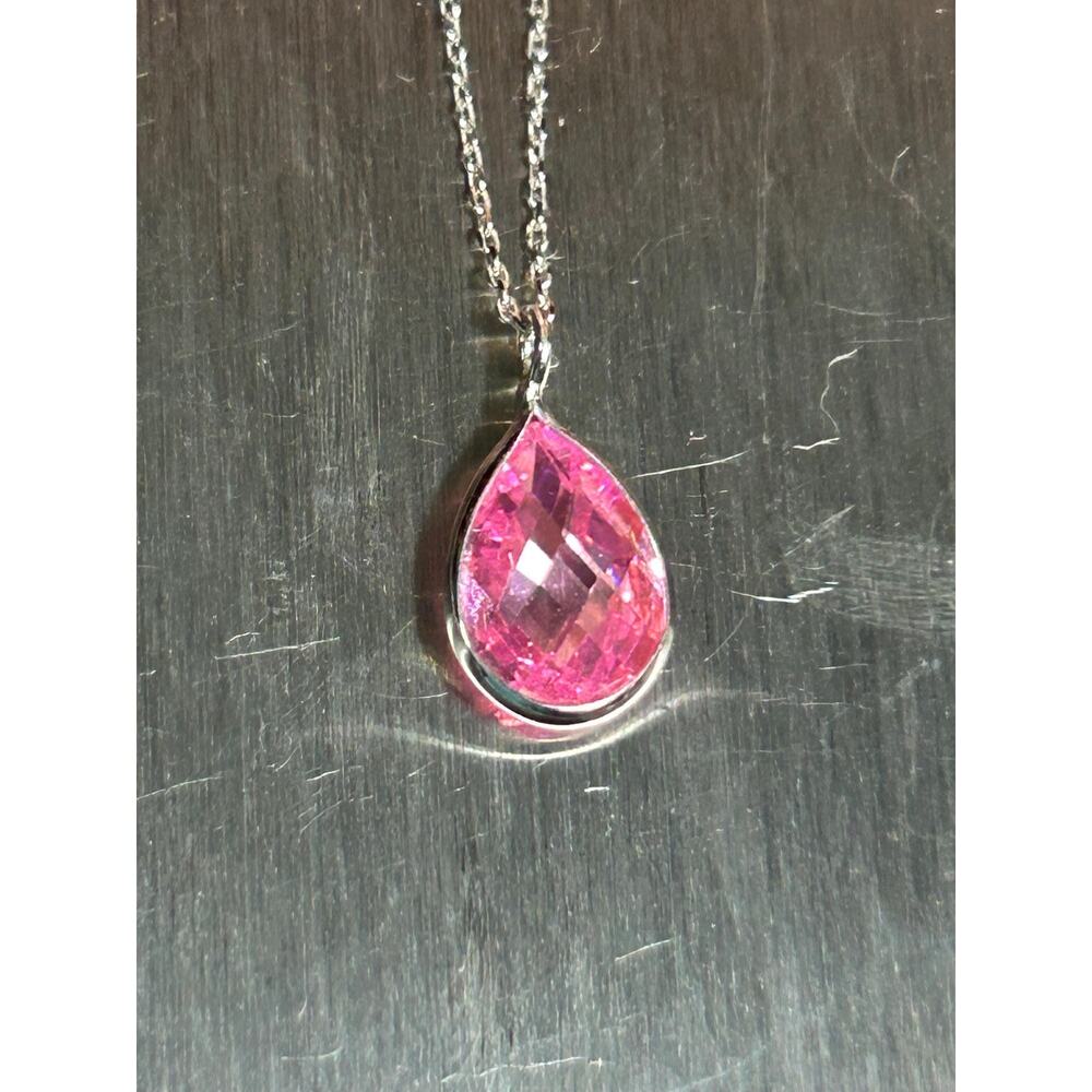 585 14k white gold dainty pink faces teardrop pendant necklace fine jewelry